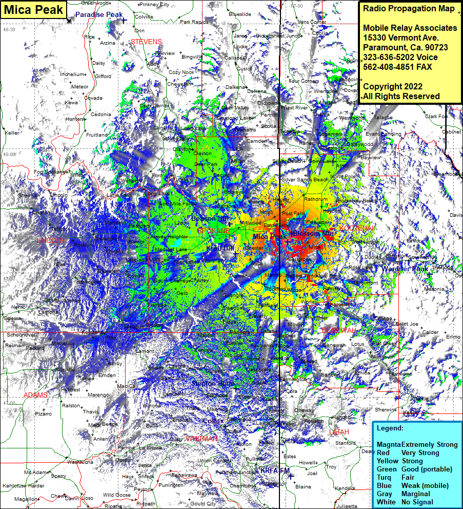 heat map radio coverage Mica Peak